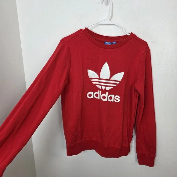 Adidas Red White Trefoil Comfy Athleisure Lounge Sporty Sweatshirt Size Small - Picture 2 of 7